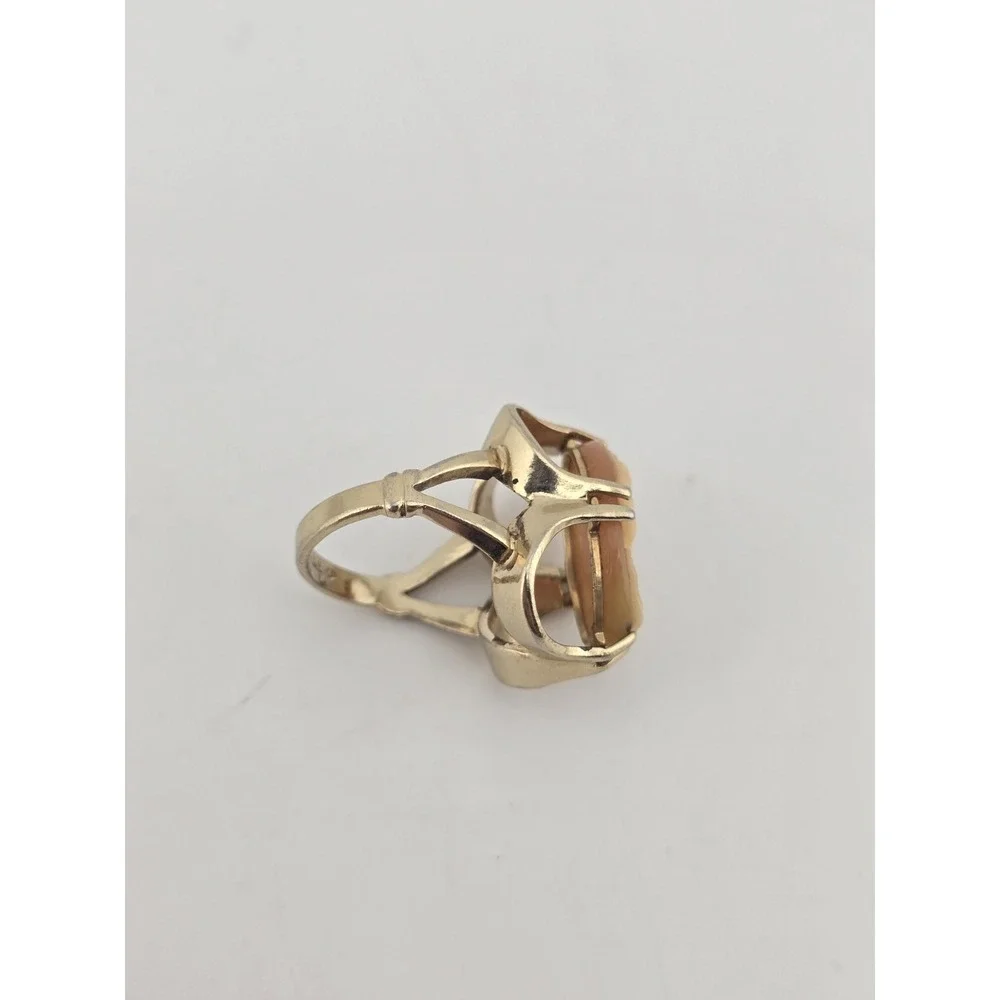 Vintage Vargas Left Facing Cameo 18k HGE Gold Plated Ring - Size 4 - Signed